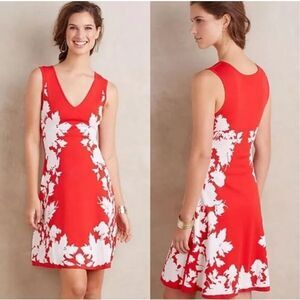 Yoana Baraschi Petaluma Fit & Flare Floral Sweater Knit Dress S Petite Red Ivory